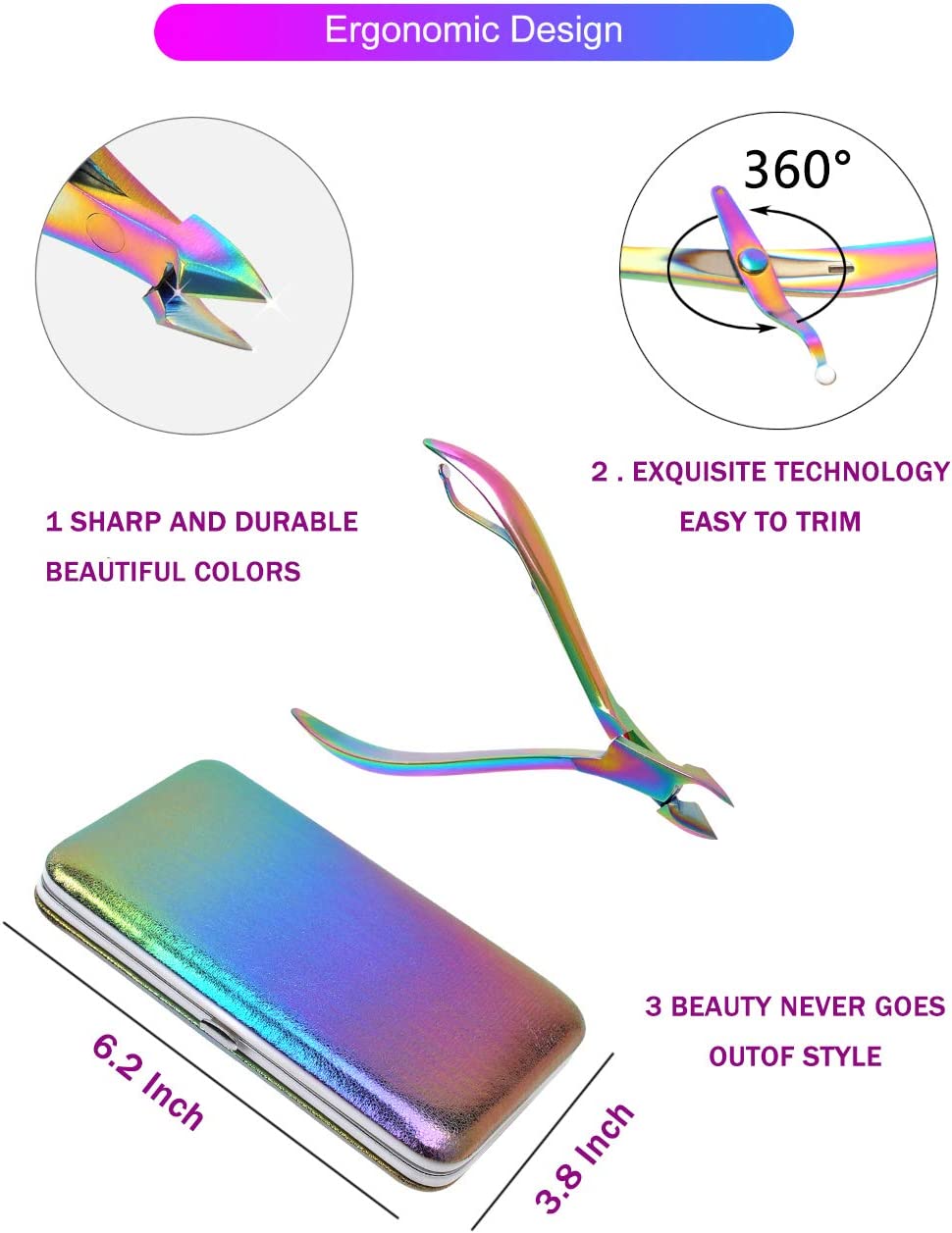 2020 New Rainbow Manicure Kits 18 Pcs Nail Clippers for Women Gift SFYDOM Women's Rainbow Leather Manicure Set (18-RainbowManicure Kits) - Image 2